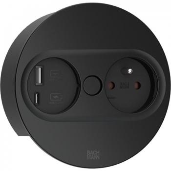 Bachmann TWIST 2 Black USB A + C Power Socket with Metallic Cover, 2m Cable