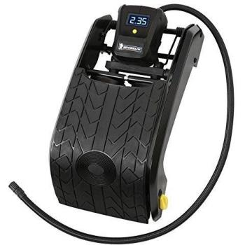 Bomba de pie Michelin 009517 con manómetro incorporado, base antideslizante, compatible con válvulas Presta y Schrader, diseño compacto y portátil