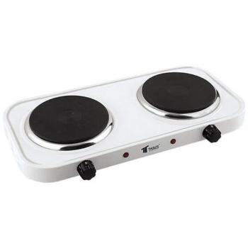 Cocina Eléctrica Doble 2000W con 2 Quemadores, Base de Acero Inoxidable, Control de Termostato - 50x29 cm
