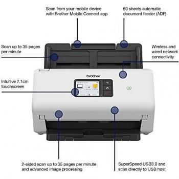 Escáner de Documentos Brother ADS-4500W A4 con Alimentador Automático, 600 x 600 DPI, Doble Cara, USB 3.0 y Wi-Fi