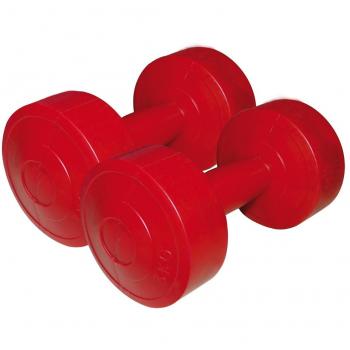 Set de 2 mancuernas de vinilo, para entrenamiento en casa o gimnasio, resistentes y duraderas, Rojo, 3 Kg