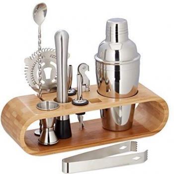 Set de Coctelería Profesional 9 Piezas con Soporte en Acero Inoxidable