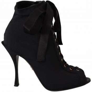 Dolce & Gabbana Black Stretch Short Ankle Boots Shoes - EU39/US8.5, Heeled Boots, female, Black, Size: 9 US