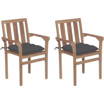 Sillas de jardín 2 uds madera teca con cojines gris antracita