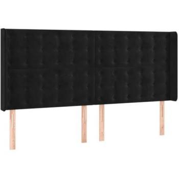 Cabecero LED de Terciopelo Negro 163x16x118/128 cm