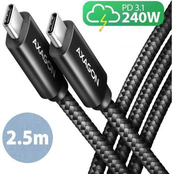 AXAGON Cable de Carga USB-C  USB-C 2.0, 2.5m, PD 240W 5A, ALU, braid