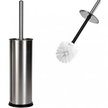 Juego de cepillo de baño con soporte de metal y mango de acero inoxidable, diseño moderno en color gris y negro
