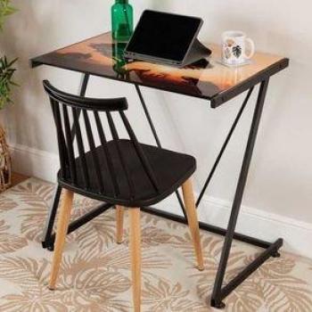 Escritorio Safari Tablero De Cristal Estampado Negro 76X76x51 Cm