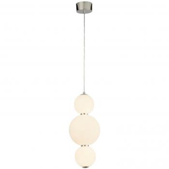Lámpara colgante bola de nieve acero cromado con 1 bombilla, diámetro de 44,5 cm, araña contemporánea con pantalla de vidrio blanco LED de 18,97 W y temperatura de color 3000K