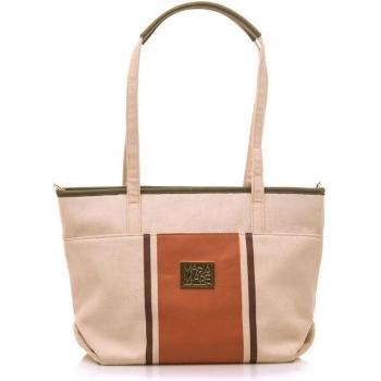 Mariamare Batia Bolso de Hombro para Mujer en Beige con Detalle de Marca y Cierre de Cremallera