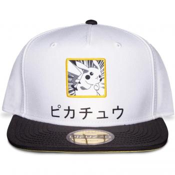 POKEMON Pikachu Japanese Patch Snapback Baseball Cap - White