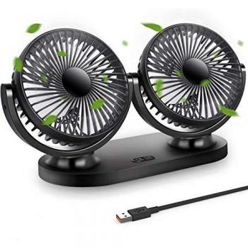 STLOVe Ventilador USB Mini Ventilador Doble Cabeza 360° Rotación 3 Velocidades Ventilador Portatil Adecuado para Coche/Mesa/Oficina/Camping/La Pesca etc - Negro