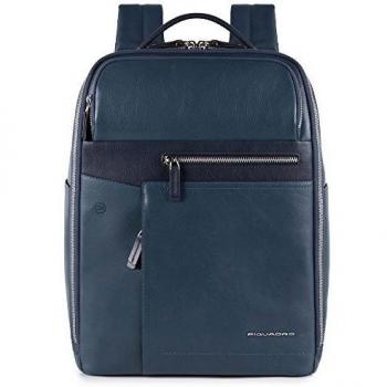 Piquadro Leather Laptop Backpack 14 Dual Compartment Blue