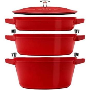 STAUB La Cocotte - Juego de Ollas Redondas Hierro Fundido 3 Piezas Rojo