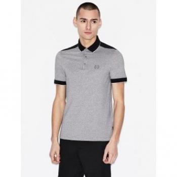 Armani Exchange Men's Short Sleeve Polo Shirt, Bicolor Grey and Black, Size 2XL
