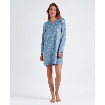 Camisola Admas Garden White Flowers de Manga Larga para Mujer en Terciopelo Ultraelástico Azul