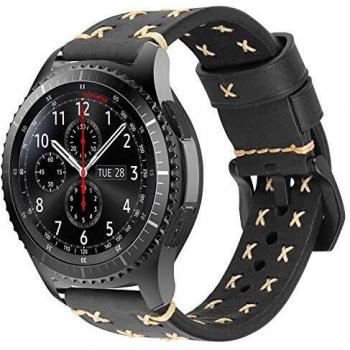 iBazal para Gear S3 Correa Cuero, Gear S3 Frontier Classic Correa Piel Genuino 22mm Banda Compatible Galaxy Watch 46mm,Huawei GT/2 Classic,Ticwatch,Fossil,LG,Pebble,Amazfit,ASUS,Moto - Chic Negro