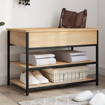 Banco Zapatero de Madera de Ingeniería con 2 Estantes Inferiores - Roble Sonoma