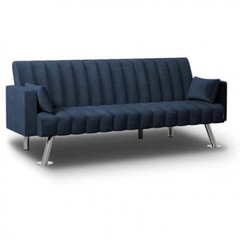 Sofá Cama 3 Plazas Acolchado One Lines Azul Marino con Reclinación Ajustable y Apertura Clic-Clac - Nalui