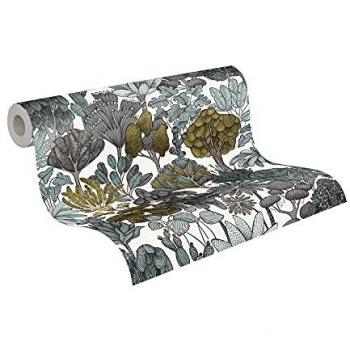 Papel Pintado Vlies Impresión Floral, Diseño Botánico, Motivos de Jardín Tropical, 0.53 x 5.33 m
