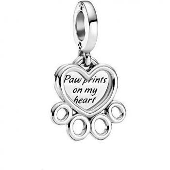Pandora Sterling Silver Paw Print and Heart Dangle Charm - Engravable 799360C00
