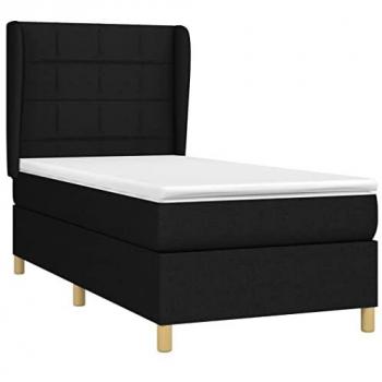 Cama box spring con colchón viscoelástico de espuma, protector, muelles ensacados, adaptable, acolchado reversible, tela negro 90x200 cm