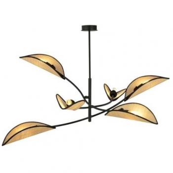Lámpara de Suspensión Flor de Loto EPIKASA - Acero con Recubrimiento de Polvo y Tejido, Negro y Marrón, 102x51x102 cm