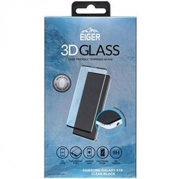 EIGER 3D Glass para Samsung Galaxy S10 Protector de pantalla de vidrio templado premium compatible con estuches en CLARO / NEGRO con kit de limpieza