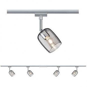 Set de Riel URail Blossom, 4 x max 10W, G9, 2m de riel, 4 focos, sistema de rieles en cromo mate y vidrio ahumado