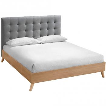 Cama adulto estilo nórdico madera y tejido gris 160 x 200cm Lynn