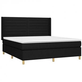 Cama box spring colchón y luces LED tela negro 160x200 cm