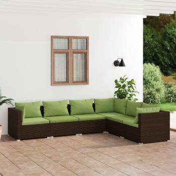Set de muebles de jardín 6 piezas con cojines en ratán sintético marrón