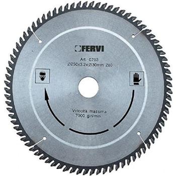 Disco de sierra circular para madera con recubrimiento de metal duro Ø 250mm, 80 dientes Fervi 0703