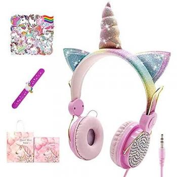 Auriculares Unicornio para Niños, Auriculares Lindos con Cable 85dB Volumen Limitado, Regalos Originales para Niños, Navidad/Regalo de Cumpleaños para Niñas