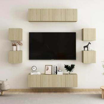 Mueble de salón 8 piezas madera de ingeniería 60 x 30 x 30 cm, Mueble de TV, color roble Sonoma