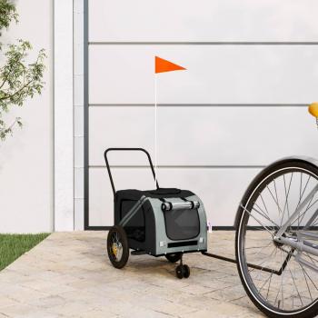 vidaXL Pet Bike Trailer Grey and Black Oxford Fabric and Iron