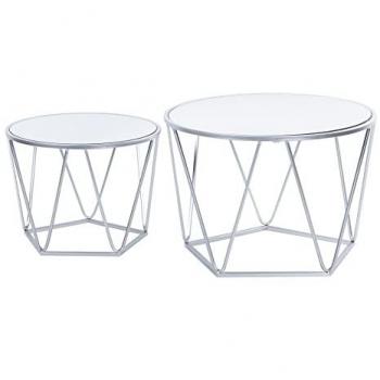 Set de 2 Mesas de Centro Adda Home Metal-Espejo 60x60x41 cm y 50x50x38 cm - Elegante y Moderno, Plateado/Espejo
