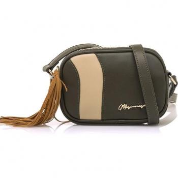 Bandolera Mariamare para Mujer en Verde con Cierre de Cremallera y Detalle de Pompón Beige