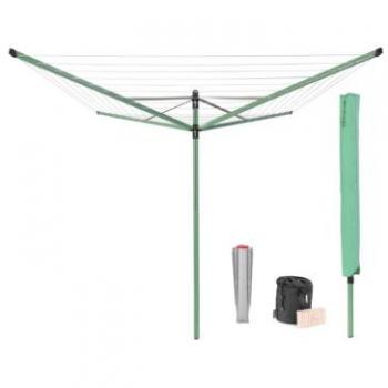 Brabantia Lift-O-Matic 50m Rotary Clothesline with Ground Spike, Cover, Clothespin Bag, and Clothespins - Leaf Green