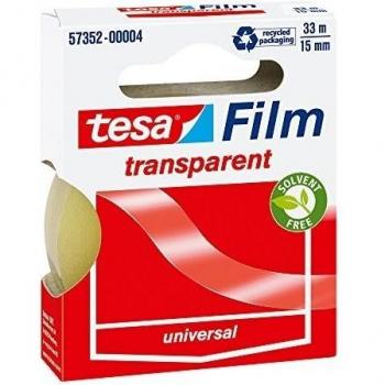 tesa film transparente , Cinta Autoadhesiva Resistente al Paso del Tiempo y al Rompimiento , Cinta de Oficina con Fuerte Adhesión , 33 m x 15 mm