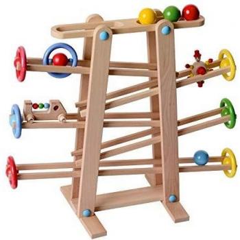 Pista de Bolas de Madera Rollipop con 7 Elementos Rodantes