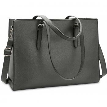 NUBILY Bolso Mujer Bolsos Bandolera para Ordenador Portátil 15.6 Pulgadas Impermeable Bolsos de Mujer Cuero PU Universidad Shopper Bolsa Tote Gris