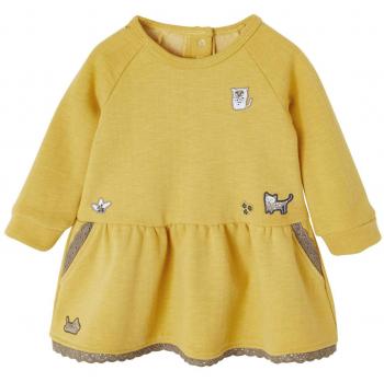 VERTBAUDET Vestido bebé niña con Motivos de Felpa Amarillo Oscuro Liso con Motiv 6-9 Meses, 71CM