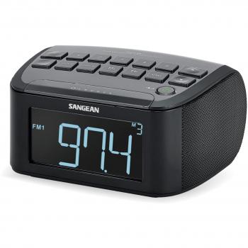 Sangean RCR-24 Black Radio Despertador con sintonizador de radio FM/AM, pantalla LCD retroiluminada, alarma dual, función snooze, puerto USB para carga de dispositivos y altavoz integrado