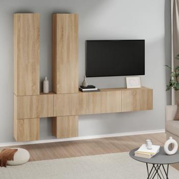Mueble de pared para TV madera contrachapada color roble sonoma Marrón