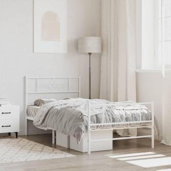 Cama pediátrica de metal blanca con cabecero y pie, dimensiones 90x190 cm