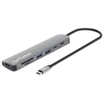 Estación de Acoplamiento Manhattan USB-C 7-en-1 4K con HDMI, Power Delivery 100W y Lector de Tarjetas