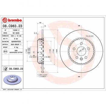 Disco de freno BREMBO 08C98323, completo, 1 pieza