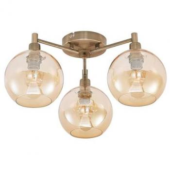 Lámpara de techo moderna 'Jemissa' de metal dorado, 3 luces E14, ámbar para salón y comedor