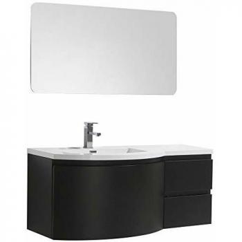 Mueble de baño Laurance 1200 - negro mate - forma redondeada - sin espejo, fregadero izquierdo